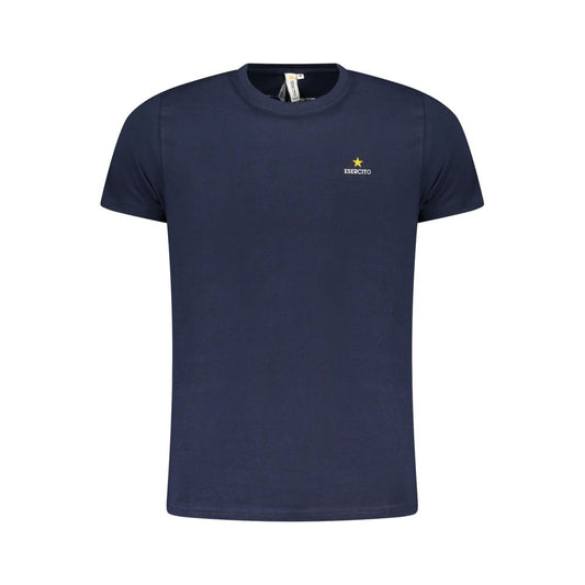 Esercito 1659 Blue Cotton T-Shirt with aviation print, short sleeves, and crew neck featuring a logo.