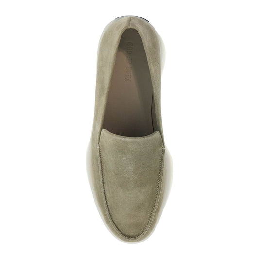Fear Of God minimalist suede loafer in sage green with rubber sole