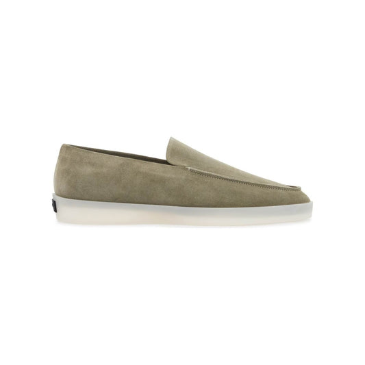 Fear Of God minimalist suede loafer in sage green with rubber sole