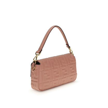 Fendi Multicolor Calf Leather Bos Taurus Shoulder Bag with embossed FF motif and gold hardware, pink calfskin flap design.