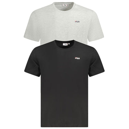 Fila Black Cotton Men T-Shirt with grey variant, organic cotton crew neck, bold print and logo, statement streetwear fashion.