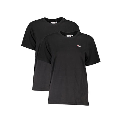 Fila Black Cotton Women T-Shirt twin pack with classic crew neck and bold logo, made from premium organic cotton for chic casual wear.