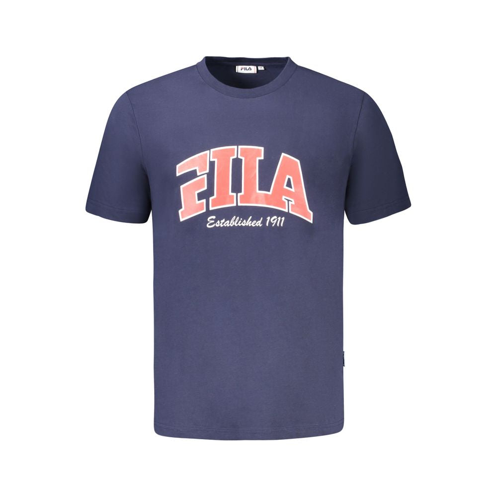 Fila Blue Cotton Men T-Shirt featuring crew neck and iconic Fila logo, perfect for casual style.