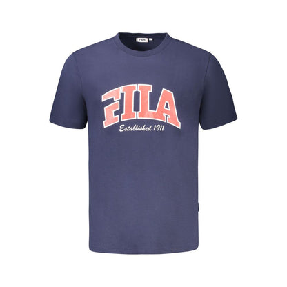 Fila Blue Cotton Men T-Shirt featuring crew neck and iconic Fila logo, perfect for casual style.