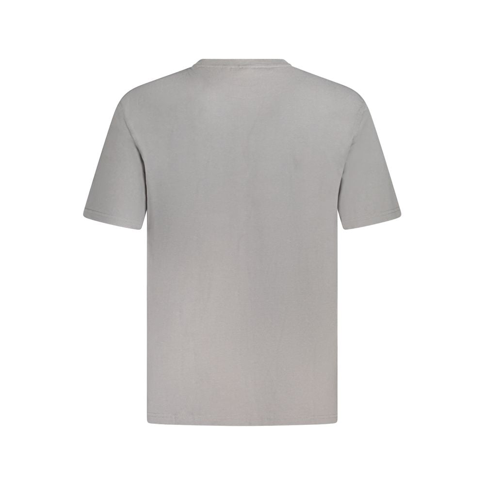 Back view of Fila Gray Cotton Men T-Shirt with iconic Fila logo, showcasing its casual loose fit and comfortable crew neck design.