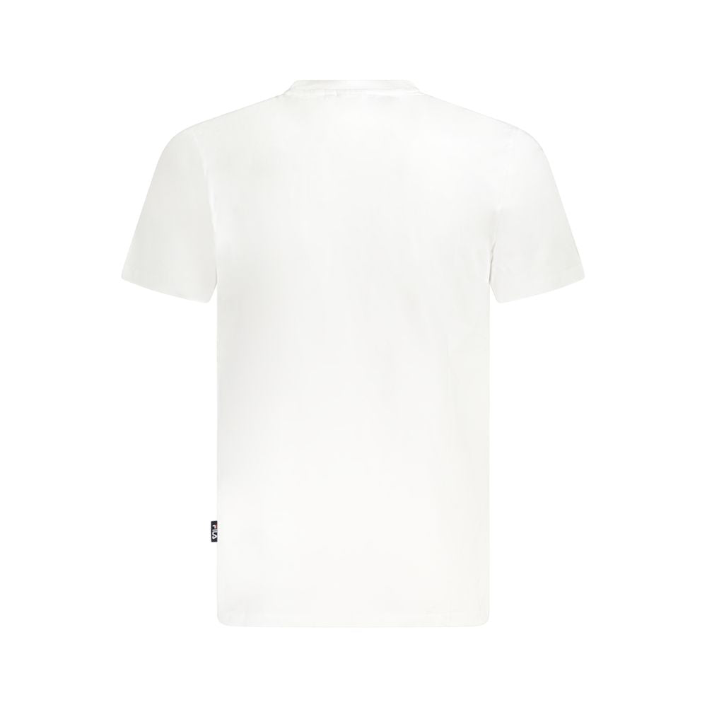 Back view of Fila White Cotton Unisex T-Shirt featuring short sleeves and crew neck made from organic cotton.