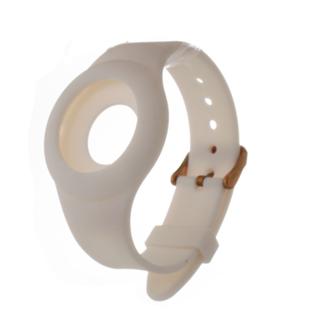 White silicone watch band with a gold buckle