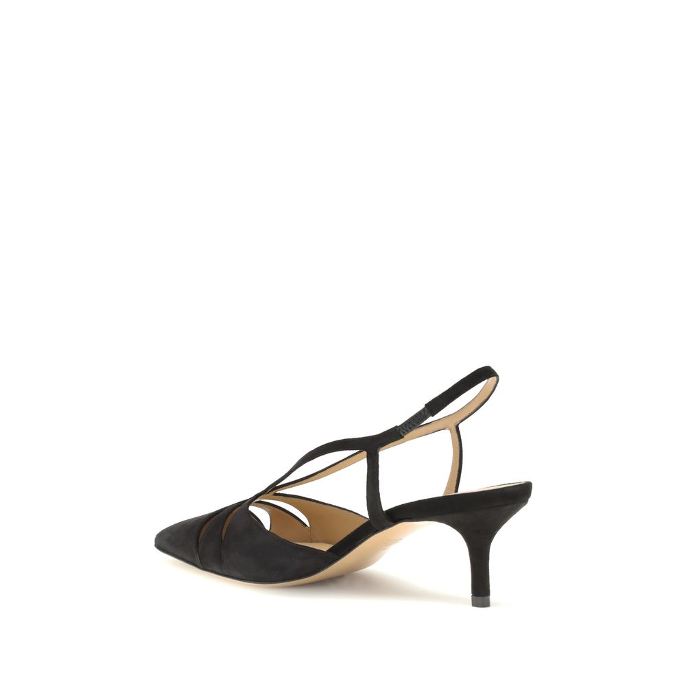 Francesco Russo Black Calf Leather Bos Taurus Mid Heel Pumps in suede with almond toe and cut-out details, side view