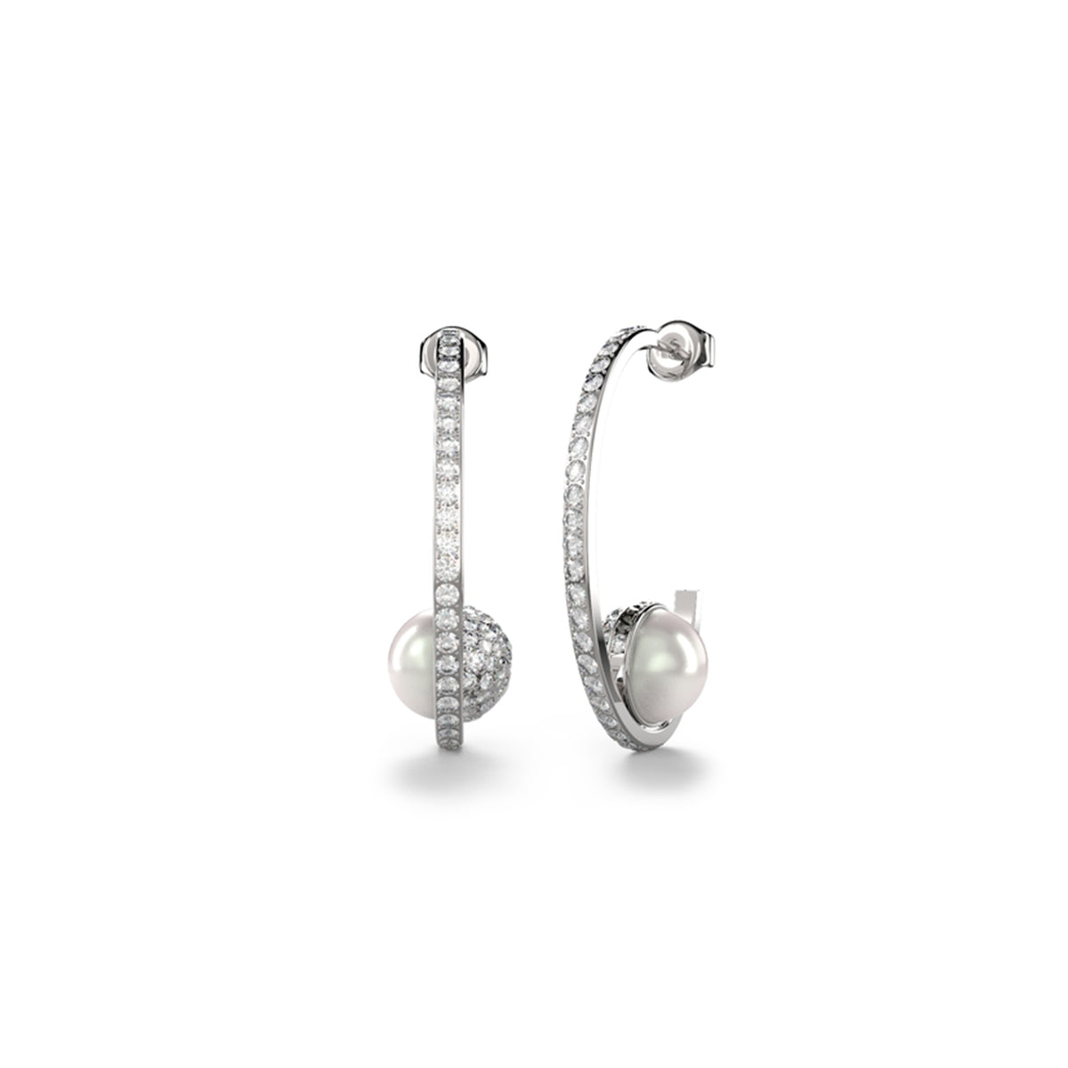 Elegant silver hoop earrings with pearl accents from GUESS JEWELS JEWELRY Mod. JUBE04452JWRHT-U collection