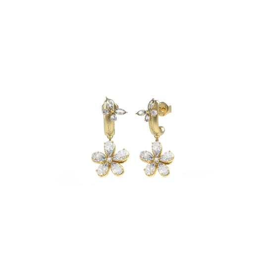 Gold floral earrings from GUESS JEWELS JEWELRY Mod. JUBE05105JWYGT-U showcasing intricate design and luxury style.