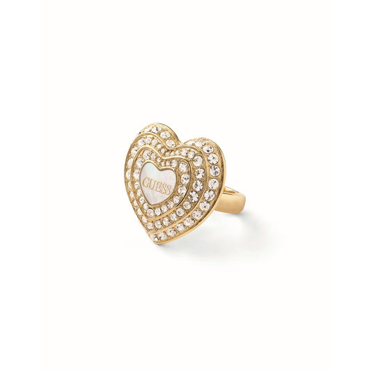 GUESS JEWELS JEWELRY Mod. JUBR04016JWYGWH54 gold heart-shaped ring with crystals