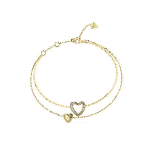 Alt Tag: GUESS JEWELS JEWELRY Mod. JUMB05027JWYGSTS gold bracelet with heart charms