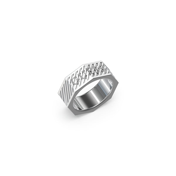 Alt Tag: GUESS JEWELS JEWELRY Mod. JUMR03030JWST62 silver ring with engraved design