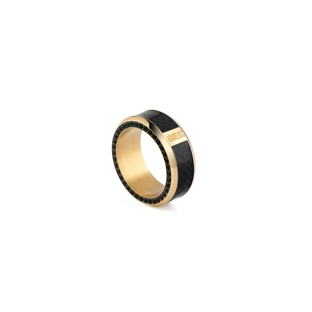 GUESS JEWELS JEWELRY Mod. JUMR04041JWYGBK64 gold and black ring