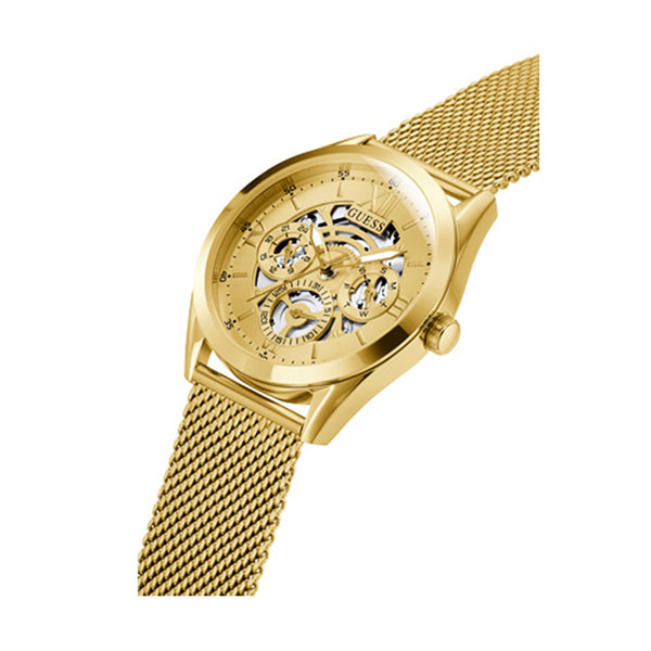 GUESS Mod. TAILOR gold watch with mesh band and intricate dial design