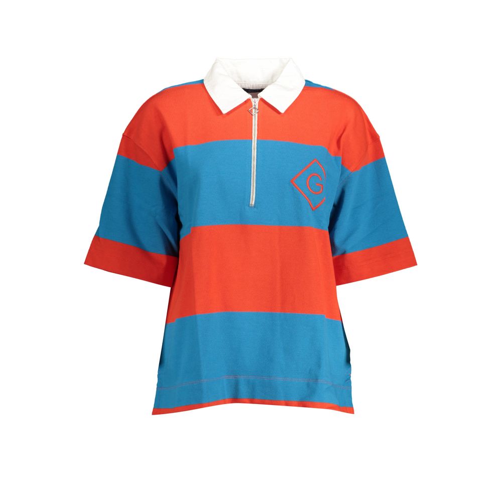 Gant Red Cotton Women Polo Shirt with blue stripes, featuring zipper detail and Gant logo for a casual chic look.