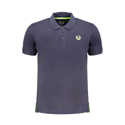 Gianmarco Venturi Blue Cotton Polo Shirt with short sleeves, 3 buttons, and contrast embroidery logo.
