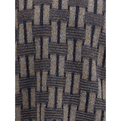 Giorgio Armani Multicolor Wool Sweatshirt with two-tone graphic pattern in camel wool, showcasing a refined vanisé links stitch knit.