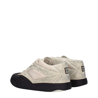 Givenchy Beige Fabric Chunky Sneakers with vintage effect, front and back logos, lace-up closure, low flat heel, and rubber sole.