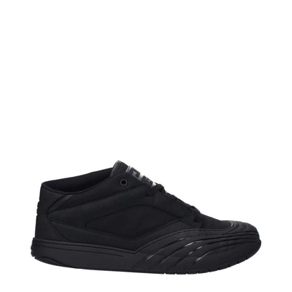 Givenchy Black Fabric Low Top Sneakers with logos on front, side, and back; lace-up closure, rubber sole, round toe, low heel.