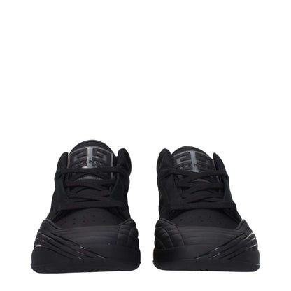 Givenchy Black Fabric Low Top Sneakers with front logo and lace-up closure, featuring round toe and rubber sole.