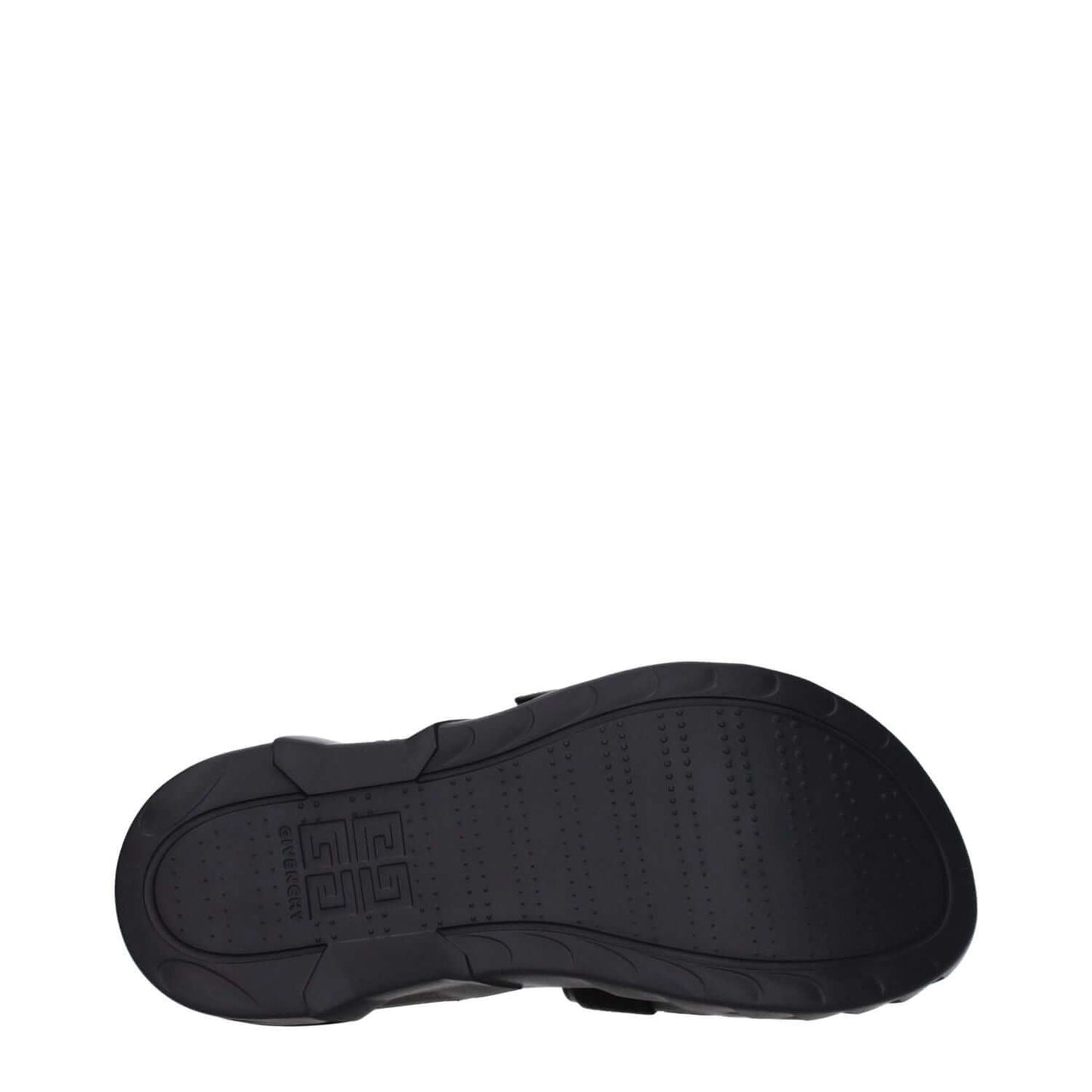 Sole of Givenchy Black Fabric Slippers with logo, open toe, mid heels, rubber sole, and clip closure. MPN: BH301QH1A2001.