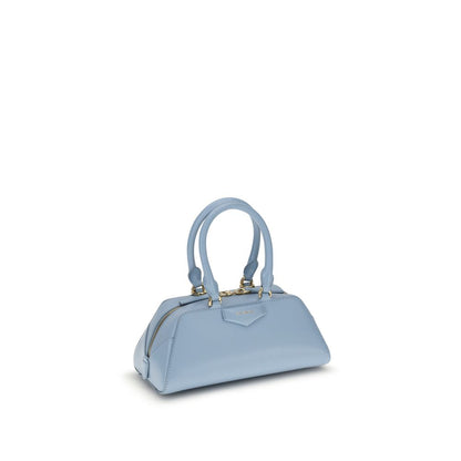 Givenchy Light Blue Calf Leather Bos Taurus Handbag with gold finish, featuring leather handles and an embossed appliqué.