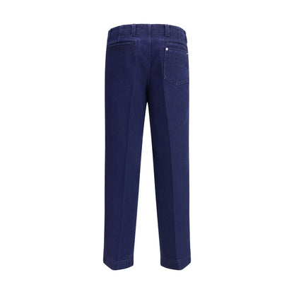 Gucci Blue Cotton Jeans Denim featuring embroidered logo on back pocket, tailored details, button closure, and straight hem for versatile style.