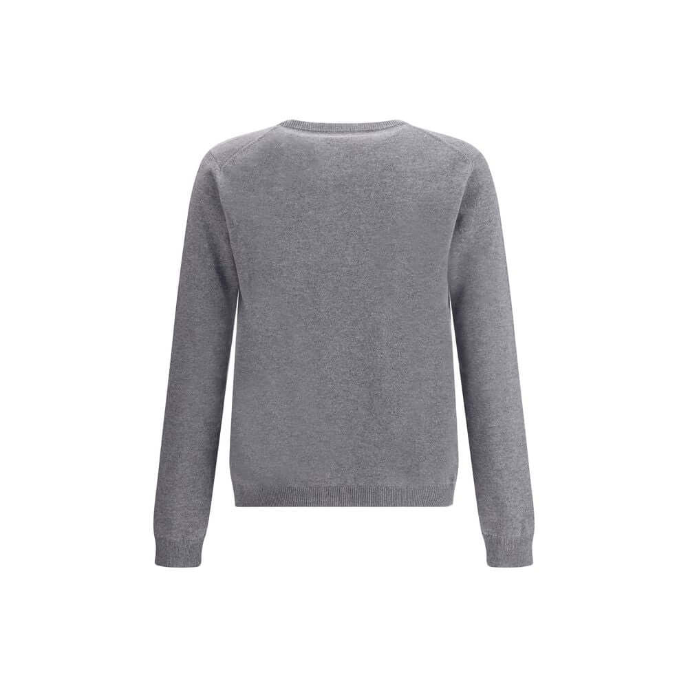 Back view of Gucci Gray Cashmere Sweatshirt featuring ribbed cuffs and hem, highlighting luxury craftsmanship and iconic style.