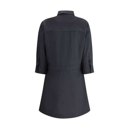 Back view of Gucci Gray Wool Casual Dress showcasing elegant design with classic collar and three-quarter buttoned sleeves.
