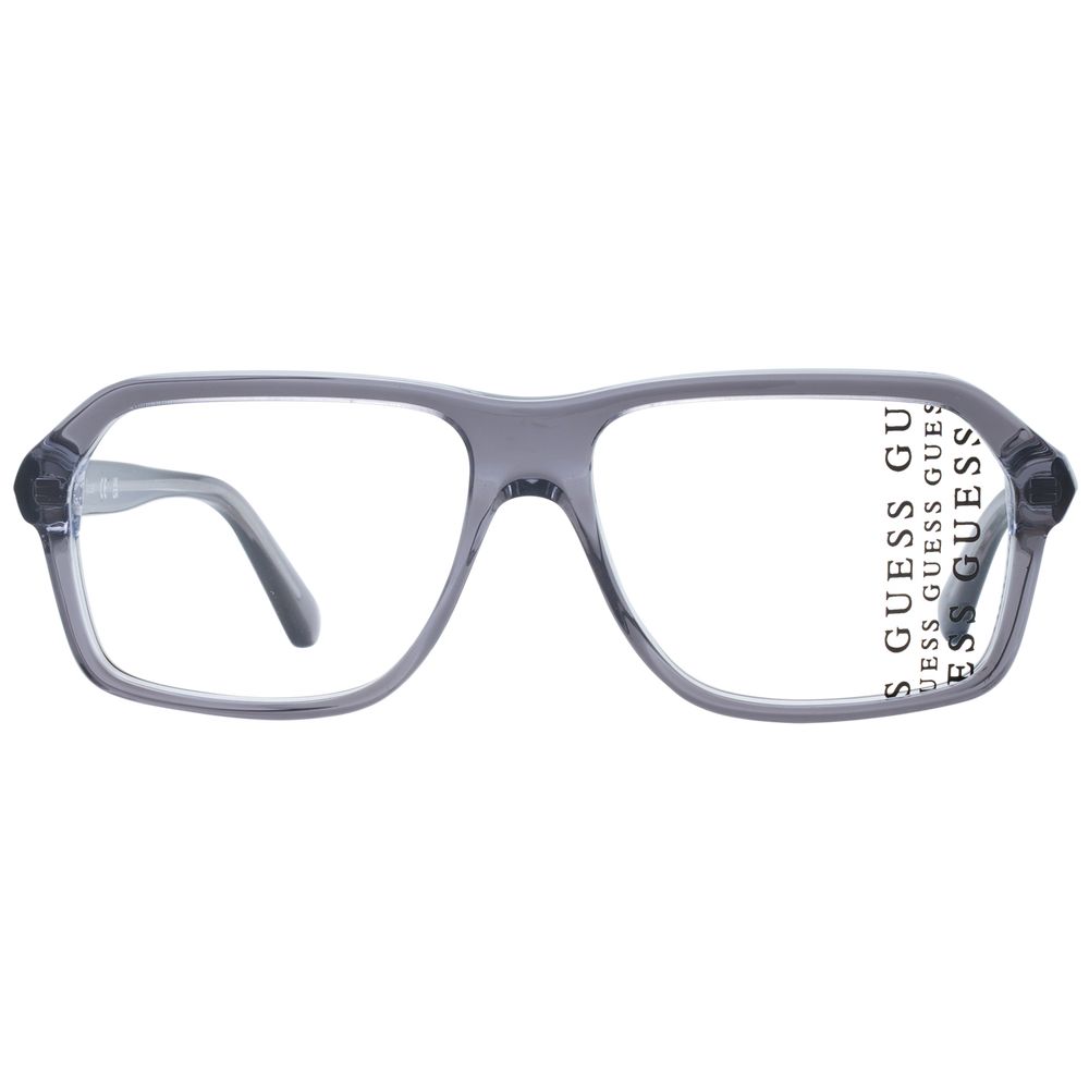 Guess Gray Plastic Glasses (Frames) for men, full-rim rectangle style with demo lenses, branded case included.