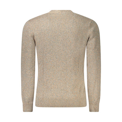 Guess Jeans Beige Cotton Men Sweater, rear view of a sophisticated and stylish crew neck with long sleeves, crafted for comfort and fashion.