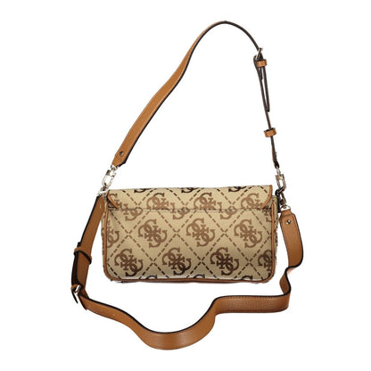 Guess Jeans Beige Polyester Women Handbag with monogram pattern and adjustable strap.