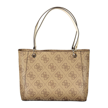 Guess Jeans Beige Polyethylene Women Handbag with logo, featuring two spacious compartments and stylish design for chic sophistication.