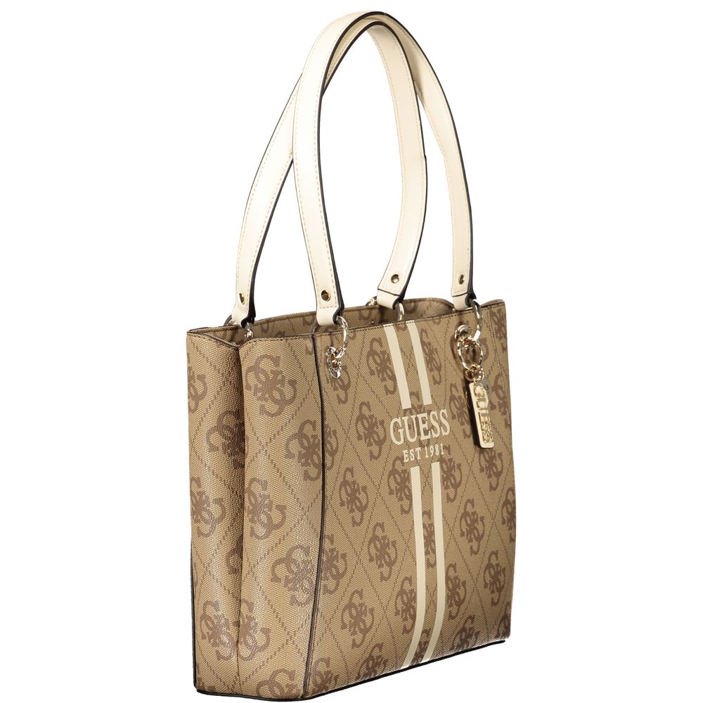 Guess Jeans Beige Polyethylene Women Handbag with iconic logo and contrasting details for chic style and functionality.
