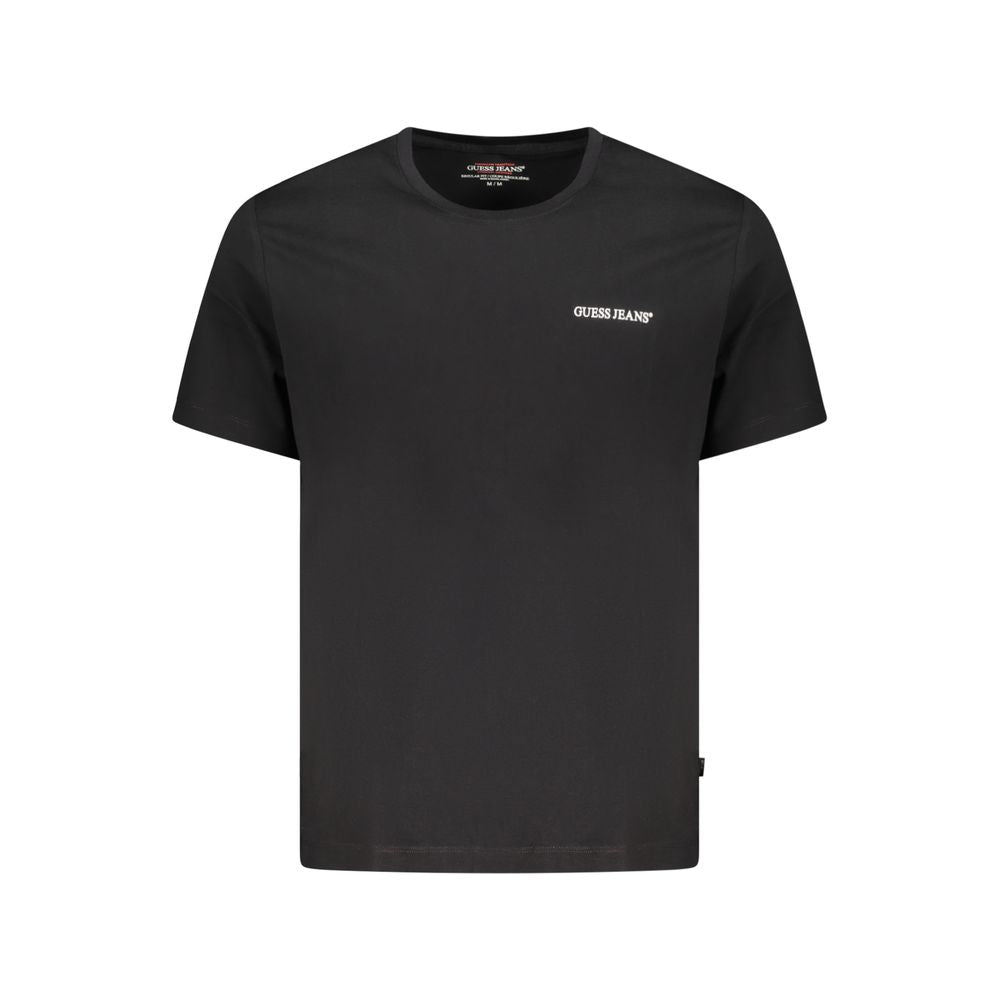 Guess Jeans Black Cotton Men T-Shirt with classic crew neck and iconic logo for timeless class and bold style.