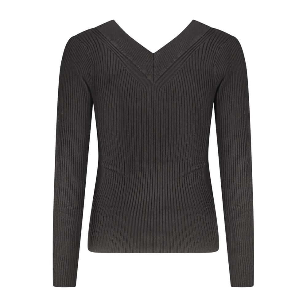 Guess Jeans Black Viscose Sweater with v-neck, long sleeves, contrasting details, and logo.