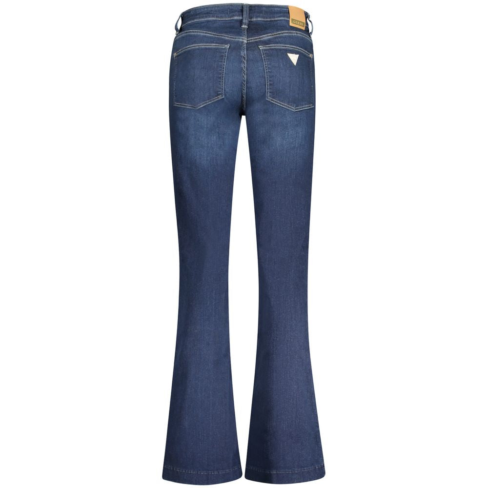 Guess Jeans Blue Cotton Jeans Denim with boot mid cut, 5 pockets, button, and zip closure featuring logo on back pocket.