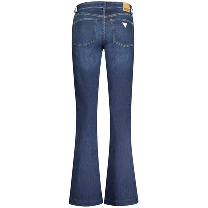 Guess Jeans Blue Cotton Jeans Denim with boot mid cut, 5 pockets, button, and zip closure featuring logo on back pocket.