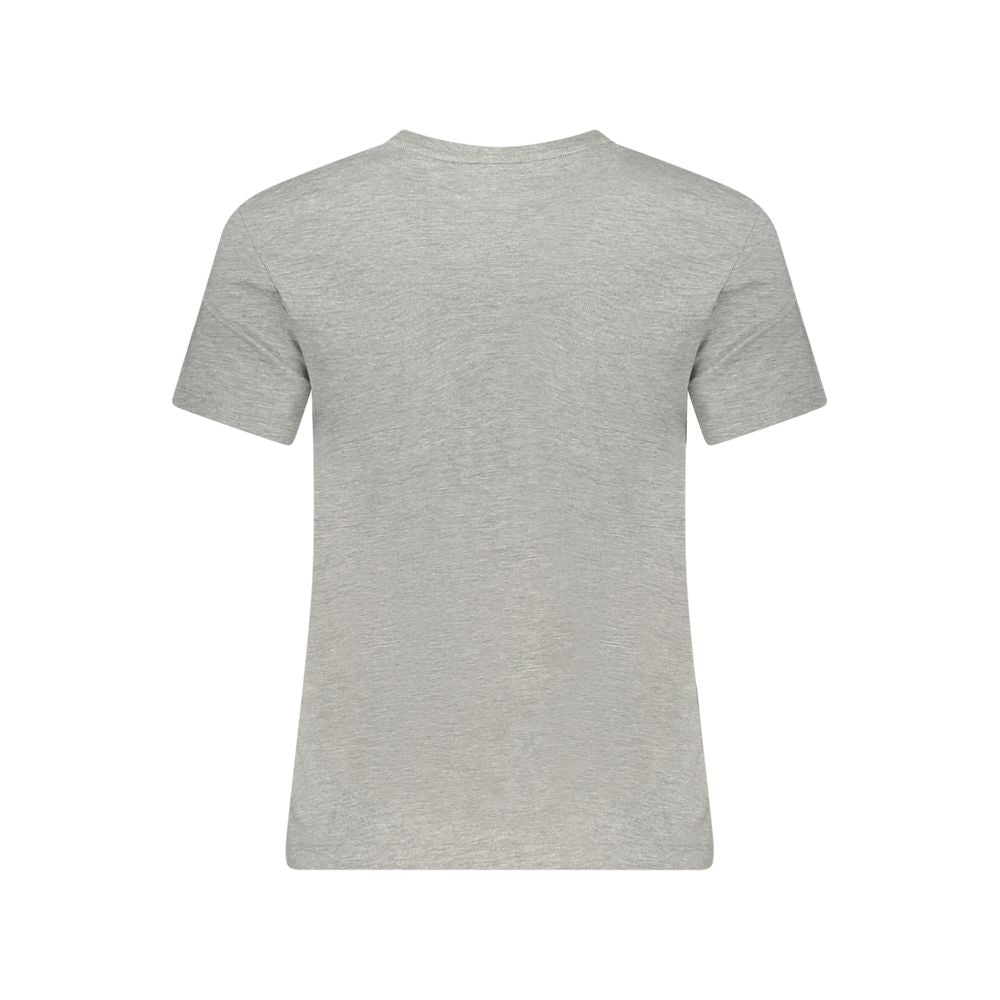 Back view of Guess Jeans Gray Organic Cotton Women Top showcasing short sleeves and eco-friendly design.