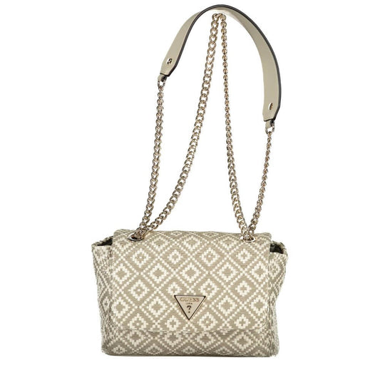 Guess Jeans Gray Polyethylene Handbag with chain shoulder strap, internal pocket, contrasting details, and snap closure.