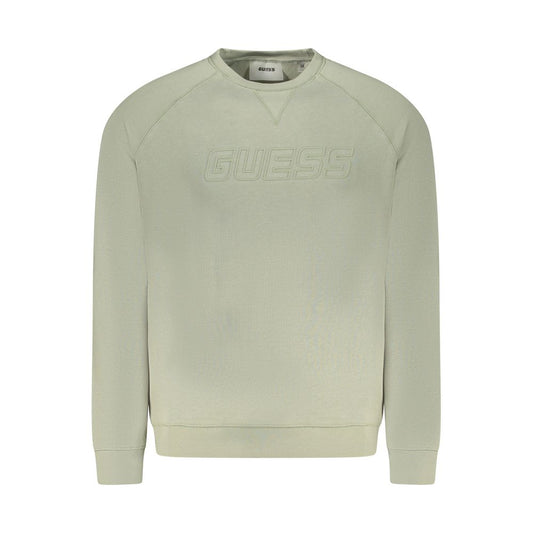 Guess Jeans Green Cotton Men Sweater with iconic logo, urban chic crewneck sweatshirt in vibrant green, epitome of style and comfort