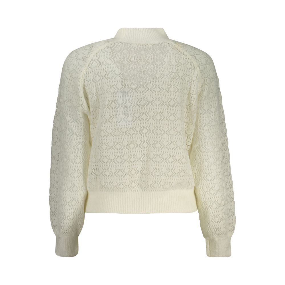 Guess Jeans White Alpaca Women Sweater back view, showcasing intricate knit design and cozy material.