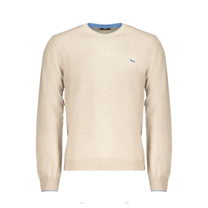 Harmont & Blaine Beige Cashmere Sweater, long sleeve jersey pullover with crew neck and contrast details, featuring logo embroidery.