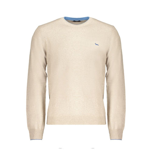 Harmont & Blaine Beige Cashmere Sweater, long sleeve jersey pullover with crew neck and contrast details, featuring logo embroidery.