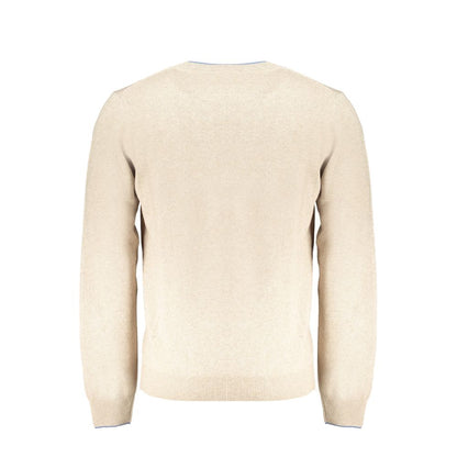 Harmont & Blaine Beige Cashmere Sweater with long sleeves, crew neck, contrast detailing, and embroidery logo.