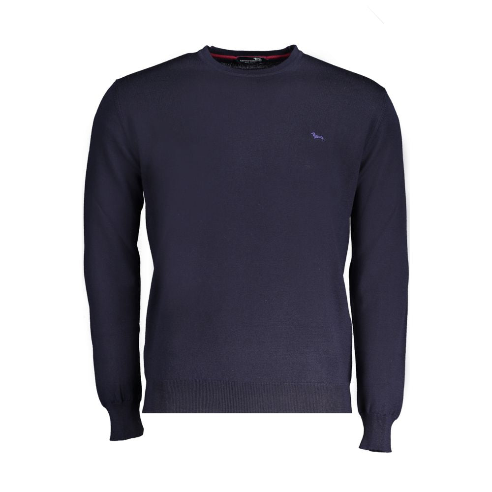 Harmont & Blaine Blue Wool Sweater, long-sleeved crew neck with embroidered logo, perfect for stylish comfort.