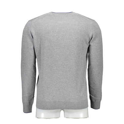 Back view of a Harmont & Blaine Brown Wool Men Sweater with long sleeves and classic crew neck design, crafted with elegant Italian craftsmanship.