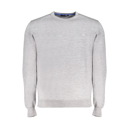 Harmont & Blaine Gray Wool Sweater with long sleeves, crew neck, and embroidered logo on jersey fabric.