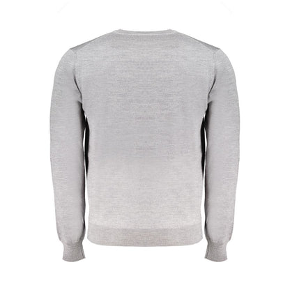 Harmont & Blaine Gray Wool Sweater, long-sleeved jersey with crew neck, featuring embroidery and logo